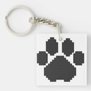 Black Dog Pawprint Building Blocks Sleutelhanger