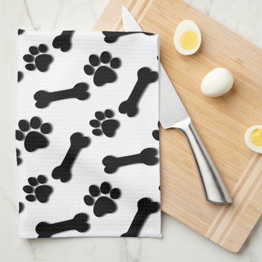 BLACK Dog Paws and Botten Custom Name and Sentimen Theedoek (Quarter Fold)