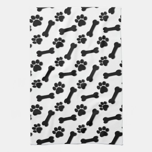 BLACK Dog Paws and Botten Custom Name and Sentimen Theedoek (Verticaal)