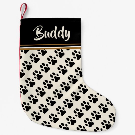 Black Dog Paws Pattern - Persoonlijk Kleine Kerstsok (Voorkant)
