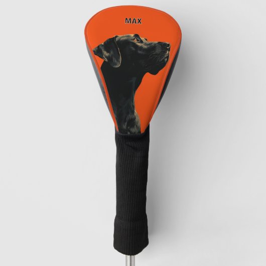 Black Dog Portrait on Orange Background Golfheadcover (Voorkant)
