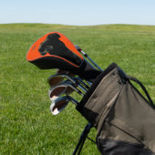 Black Dog Portrait on Orange Background Golfheadcover (Insitu)