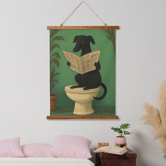 Black Dog Reading Newspaper Wall Art Hangend Wandkleed (Slaapkamer)
