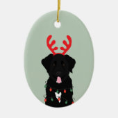 Black Dog Reindeer-kerstlampjes Keramisch Ornament (Voorkant)