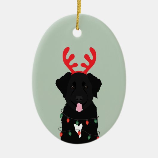 Black Dog Reindeer-kerstlampjes Keramisch Ornament (Voorkant)