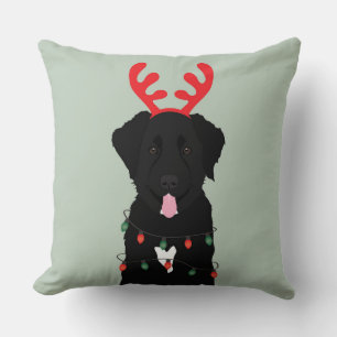 Black Dog Reindeer-kerstlampjes Kussen