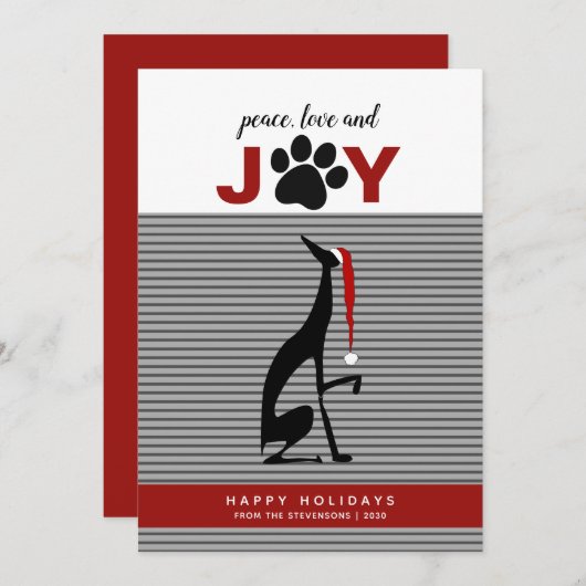 Black Dog Santa Hat Joy  Feestdagenkaart (Voorkant / Achterkant)