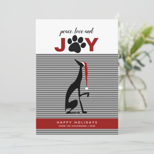 Black Dog Santa Hat Joy  Feestdagenkaart (Staand voorkant)