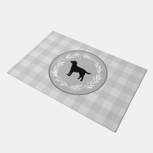 Black Dog Silhouette Buffalo Check Pattern Grey Deurmat (Schuin)