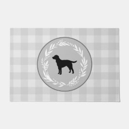 Black Dog Silhouette Buffalo Check Pattern Grey Deurmat