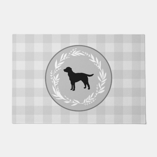 Black Dog Silhouette Buffalo Check Pattern Grey Deurmat (Voorkant)