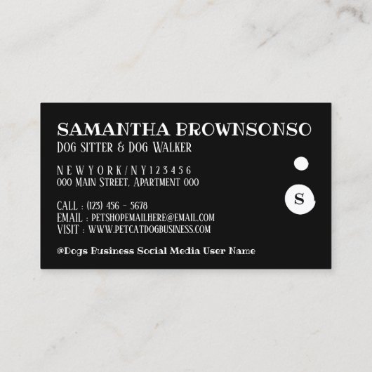 Black Dog Spa Salon Sitting Bath Groomer Visitekaartje (Achterkant)