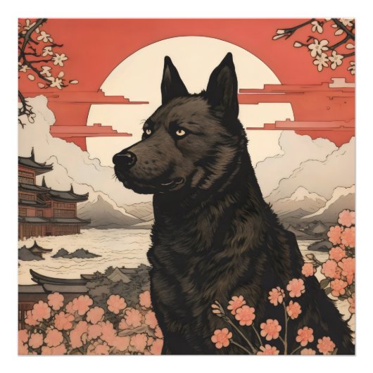 Black Dog Ukiyo-e Foto Afdruk (Voorkant)