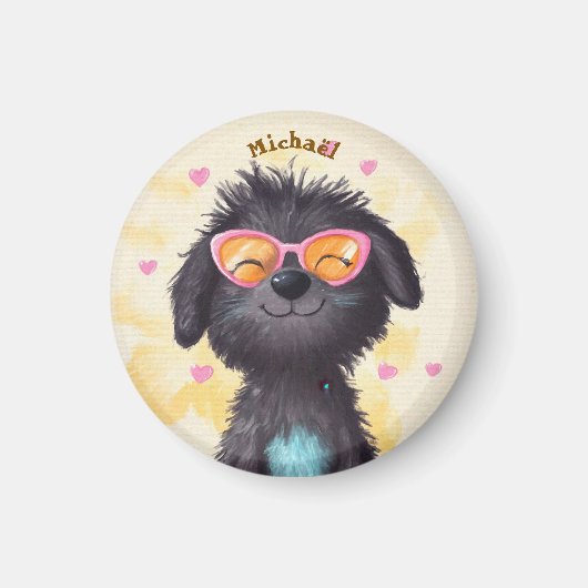 Black Dog Valentijnsdag Hart Badge Kinderen School Magneet (Voorkant)