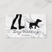 Black Dog Walker Silhouette op Faux Marble Visitekaartje (Voorkant)
