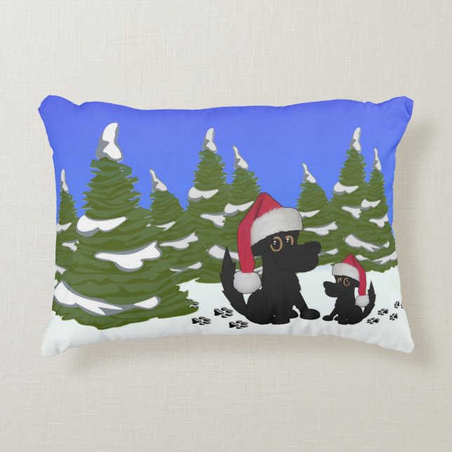 Black Dogs Kerstmis Decoratief Kussen (Voorkant)