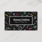 Black Doodle English Writing Tutor Modern  Visitekaartje (Voorkant)