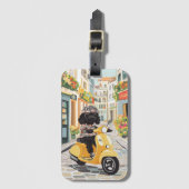 Black Doodle Riding Scooter European City Streets Bagagelabel (Voorkant (verticaal))