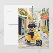 Black Doodle Riding Scooter European City Streets Briefkaart (Voorkant / Achterkant)