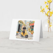 Black Doodle Riding Scooter European City Streets Kaart (Gele Bloem)