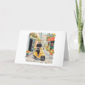 Black Doodle Riding Scooter European City Streets Kaart (Voorkant)