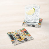 Black Doodle Riding Scooter European City Streets Kartonnen Onderzetters (Insitu)