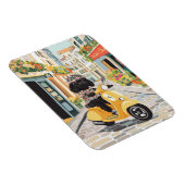 Black Doodle Riding Scooter European City Streets Magneet (Rechterzijde)