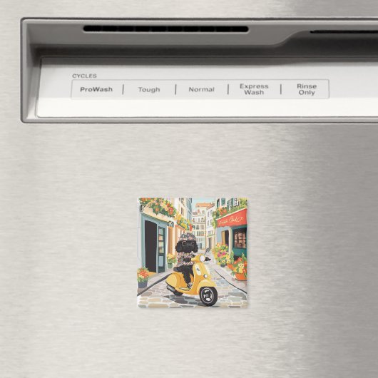 Black Doodle Riding Scooter European City Streets Magneet (Insitu (Vaatwasser))