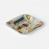 Black Doodle Riding Scooter European City Streets Papieren Bordje (Gebogen)