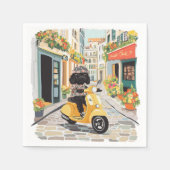 Black Doodle Riding Scooter European City Streets Servet (Voorkant)