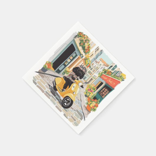 Black Doodle Riding Scooter European City Streets Servet (Hoek)