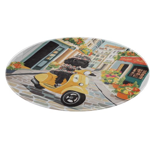 Black Doodle Riding Scooter European City Streets Snijplank (Hoek)