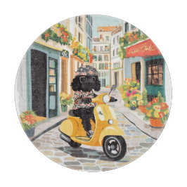 Black Doodle Riding Scooter European City Streets Snijplank