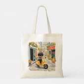 Black Doodle Riding Scooter European City Streets Tote Bag (Achterkant)
