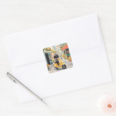 Black Doodle Riding Scooter European City Streets Vierkante Sticker (Envelop)