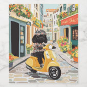 Black Doodle Riding Scooter European City Streets Wijn Etiket (Enkel label)