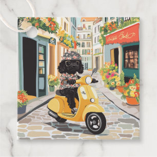 Black Doodle Riding Scooter Europese Stadsstraten Bedankjes Labels