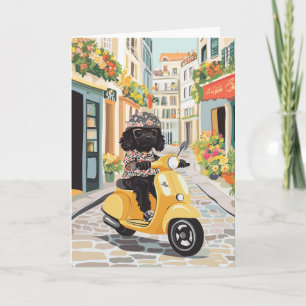 Black Doodle Riding Scooter Europese Stadsstraten Kaart