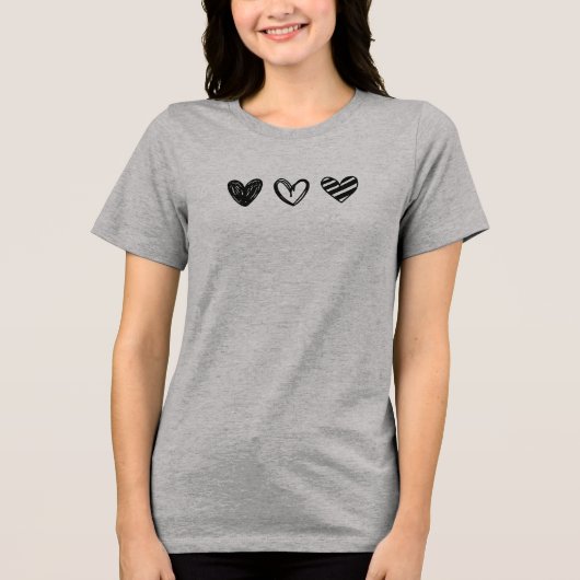 Black Doodle-Style Valentine's Day Sketch Hearts  Tri-Blend Shirt (Voorkant)