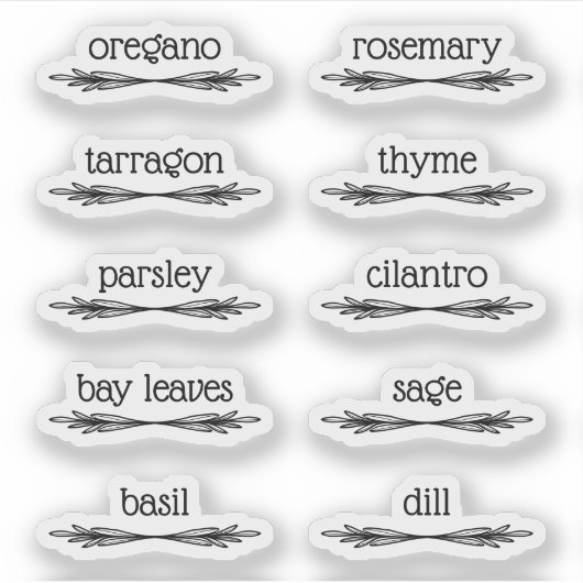 Black Doodled Sprigs 10 Spice Herb Labels (Voorkant)