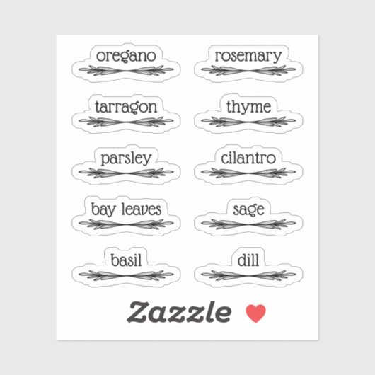 Black Doodled Sprigs 10 Spice Herb Labels (Vel)