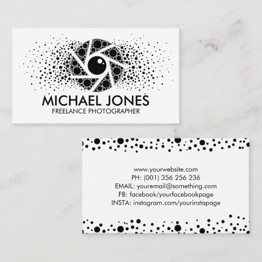 Black Dot Art Splatter Camera Shutter Visitekaartje (Voorkant / Achterkant)