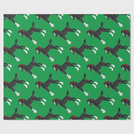 Black Draft Horse Foal Kerstmis Cadeaupapier (Vlak)