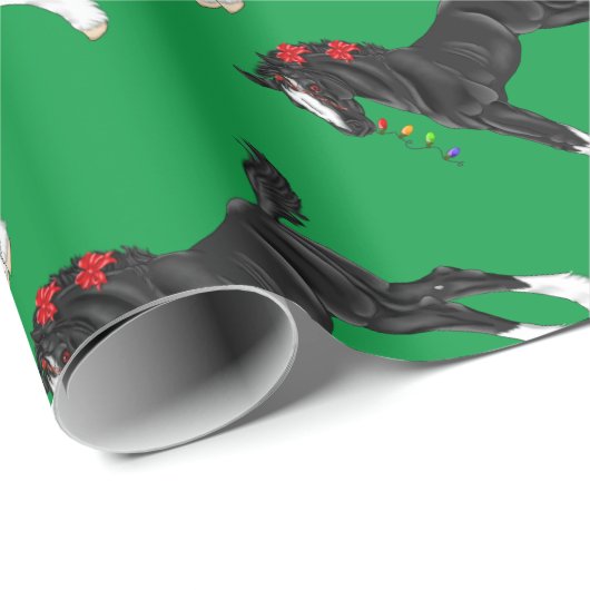 Black Draft Horse Foal Kerstmis Cadeaupapier (Rol Hoek)