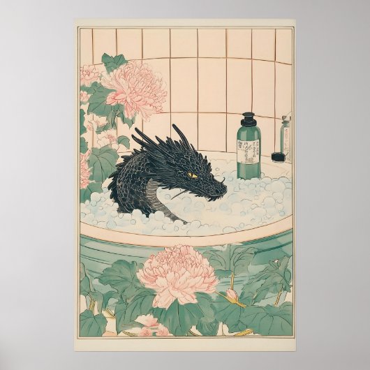 Black Dragon Bathroom Print Japanese Ukiyo-e Art (Voorkant)