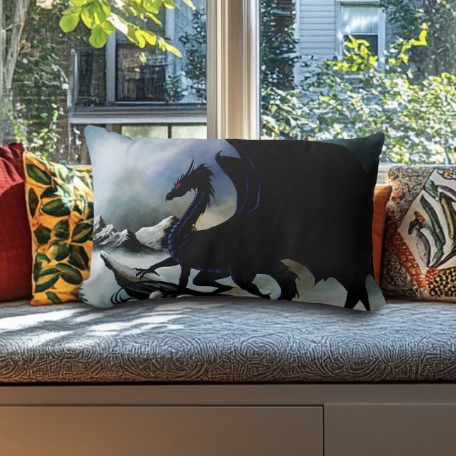 Black Dragon Fantasy Blue Mountains Kussen (Creator heeft geüpload)