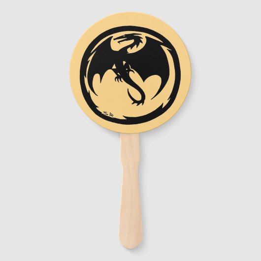Black Dragon gold round hand fans Handwaaier (Voorkant)