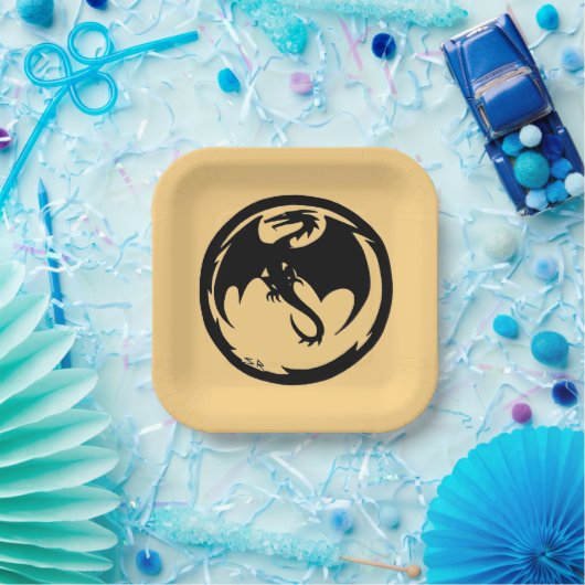 Black Dragon gouden vierkante papieren borden Papieren Bordje (Feest)