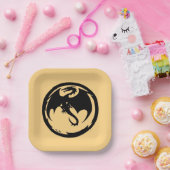 Black Dragon gouden vierkante papieren borden Papieren Bordje (Feest)