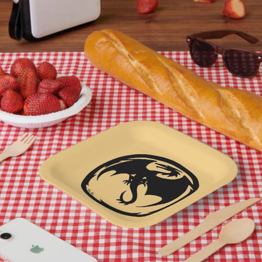 Black Dragon gouden vierkante papieren borden Papieren Bordje (Picknick)